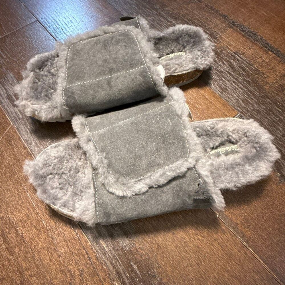 Eddie Bauer firelight adjustable slides womens size 8 faux fur gray indoor outdo